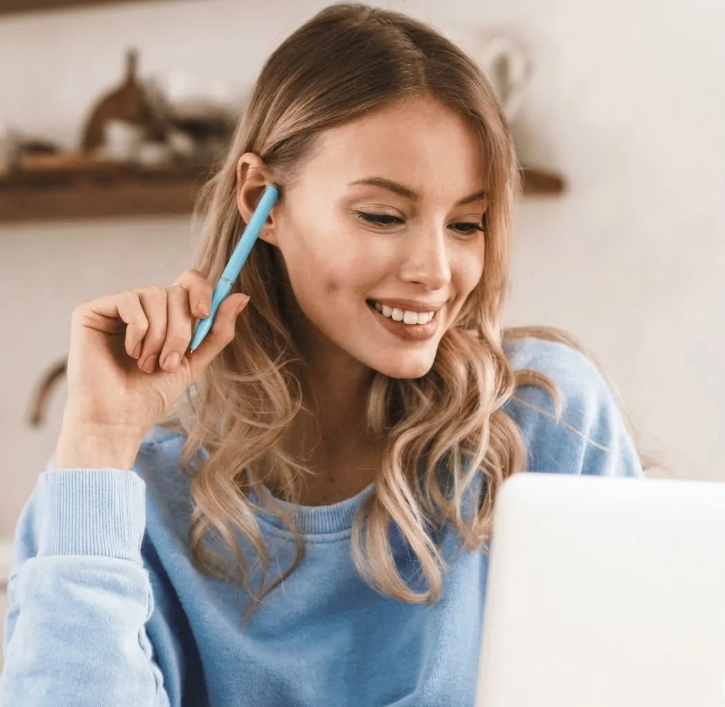 Smiling clinician studying an online physical therapy CEU course on a laptop